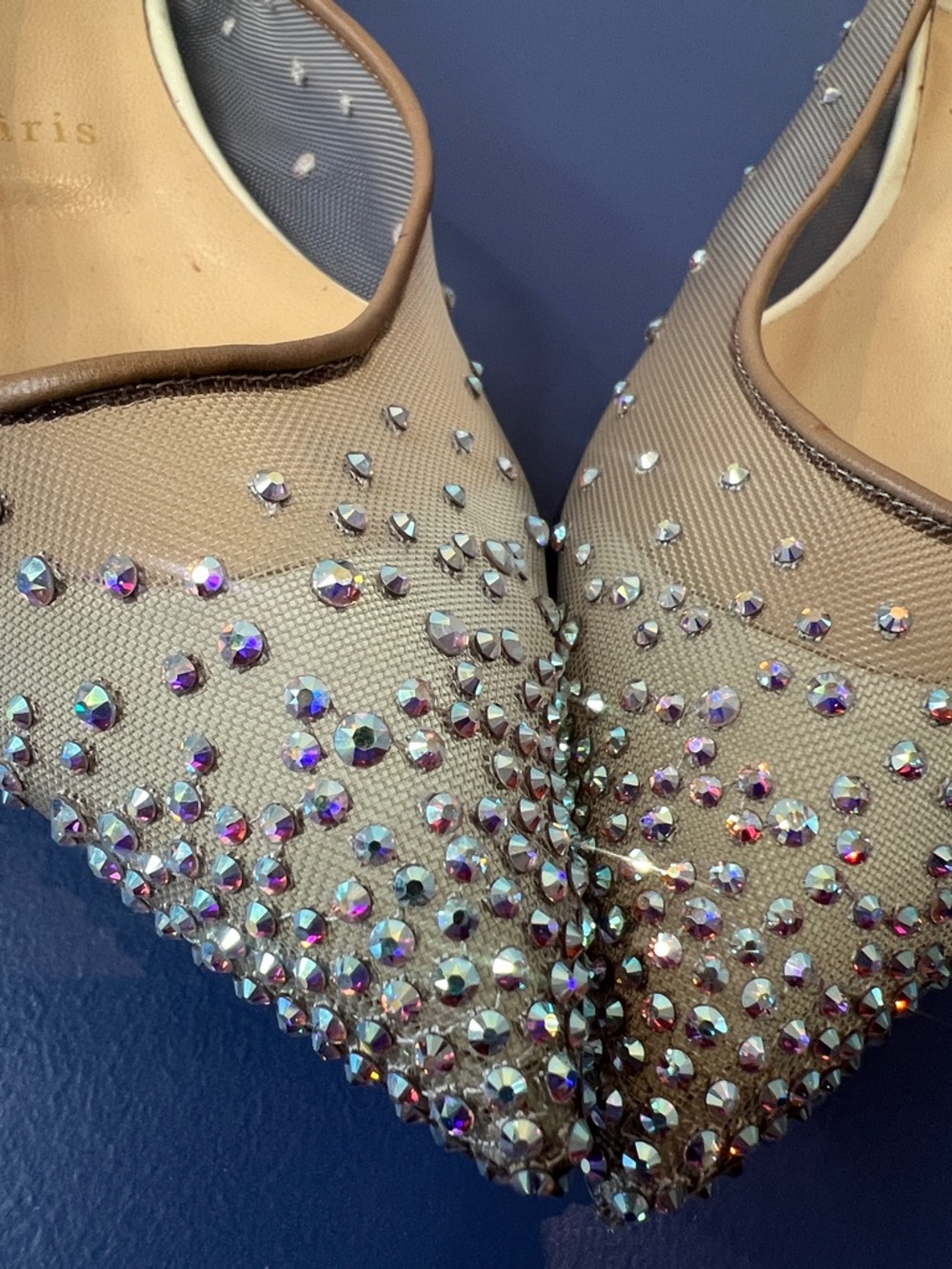 Christian Louboutin Follies Strass Ballet Flats Beige Mesh Leather EU 38.5 - Picture 6 of 12